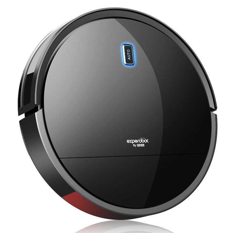 Photo 1 of Enther Robot Vacuum Cleaner, Robotic Vacuum Cleaner with Gyro Navigation, 2600mAh, 120mins Run Time, Super-Thin, 6 Clean Modes, Self-Charging for Pet Hair Hard Floors, Carpet, Black
