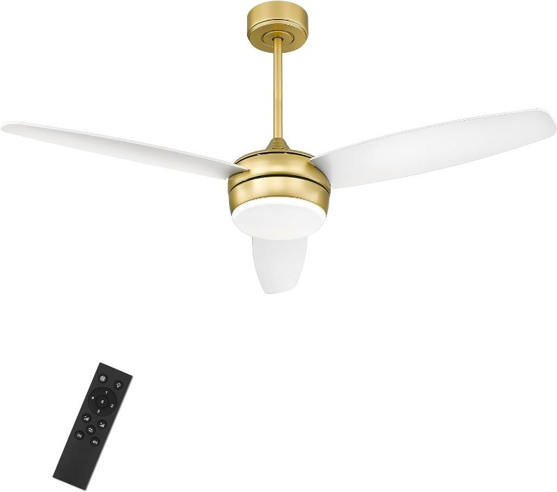 Photo 1 of YOUKAIN Modern Ceiling Fan, 52 Inch Gold Ceiling Fan with Light and Remote Control, LED Ceiling Fan with 3 White Blades for Living room, Bedroom, Bathroom, 52-YJ273-WHITE-  ITEM IS NEW BUT  MAY BE MISSING PARTS

