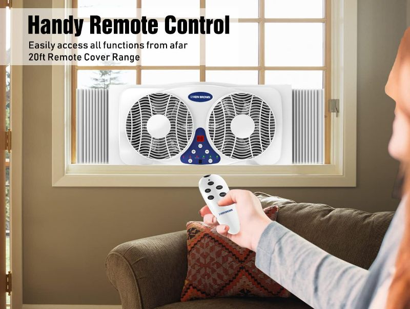 Photo 2 of KEN BROWN 9 Inch Twin Window Fan With Remote, 3-Speed Reversible Air Quiet Flow and Thermostat Control,ETL Safety Listed

