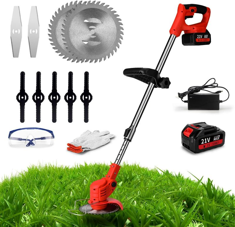 Photo 1 of Battery Weed Wacker with Charger, 3-in-1 Electric Weed Eater Cordless, Lightweight Cordless Grass Trimmer Tool with 3 Types Blades and 3ah Rechargeable Battery Powered for Garden Yard…
