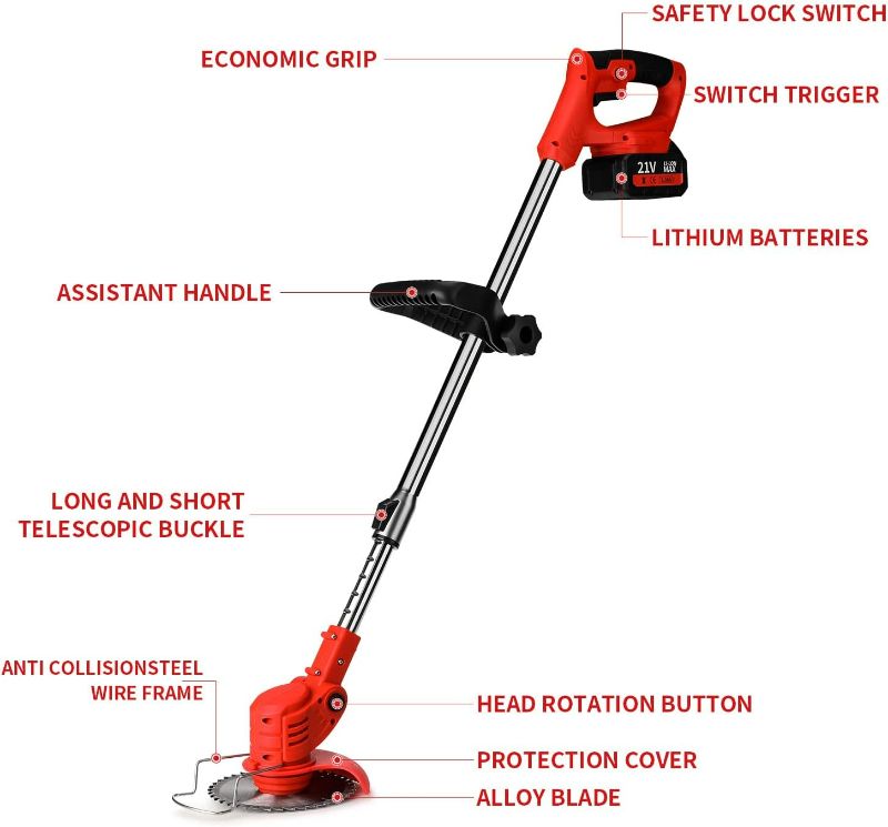 Photo 2 of Battery Weed Wacker with Charger, 3-in-1 Electric Weed Eater Cordless, Lightweight Cordless Grass Trimmer Tool with 3 Types Blades and 3ah Rechargeable Battery Powered for Garden Yard…

