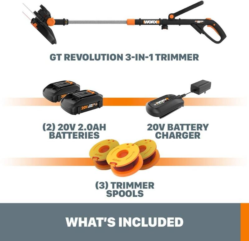 Photo 3 of Worx WG170 GT Revolution 20V 12" String Trimmer Grass Trimmer/Edger/Mini-Mower (Batteries & Charger Included)-ITEM IS NEW BUT  MAY BE MISSING PARTS

