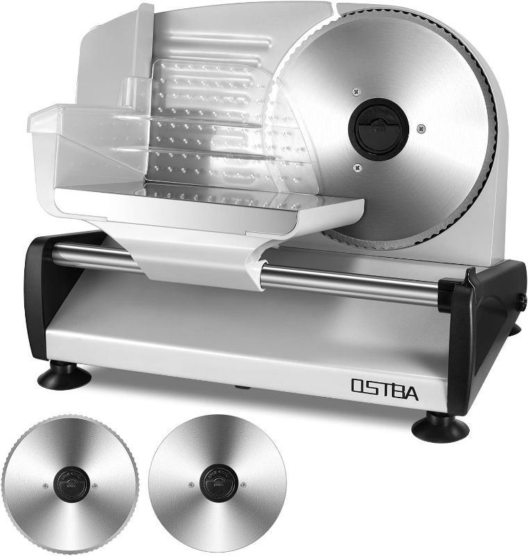 Photo 1 of Meat Slicer 200W Electric Deli Food Slicer with 2 Removable 7.5" Stainless Steel Blade, Adjustable Thickness for Home Use, Child Lock Protection, Easy to Clean, Cuts Meat, Bread and Cheese-ITEM IS NEW BUT  MAY BE MISSING PARTS
