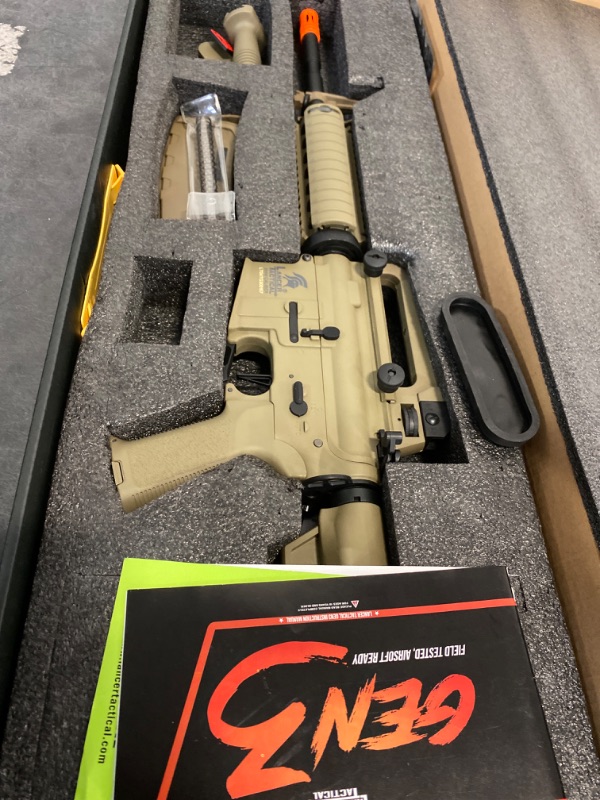 Photo 3 of Lancer Tactical Gen 3 Airsoft Rifle SopMod M4- Programmable Electric Full/Semi-Auto Airsoft AEG Rifle Installed High FPS with 0.20g BBS, (CAMO GREEN) -ITEM IS NEW BUT  MAY BE MISSING PARTS
