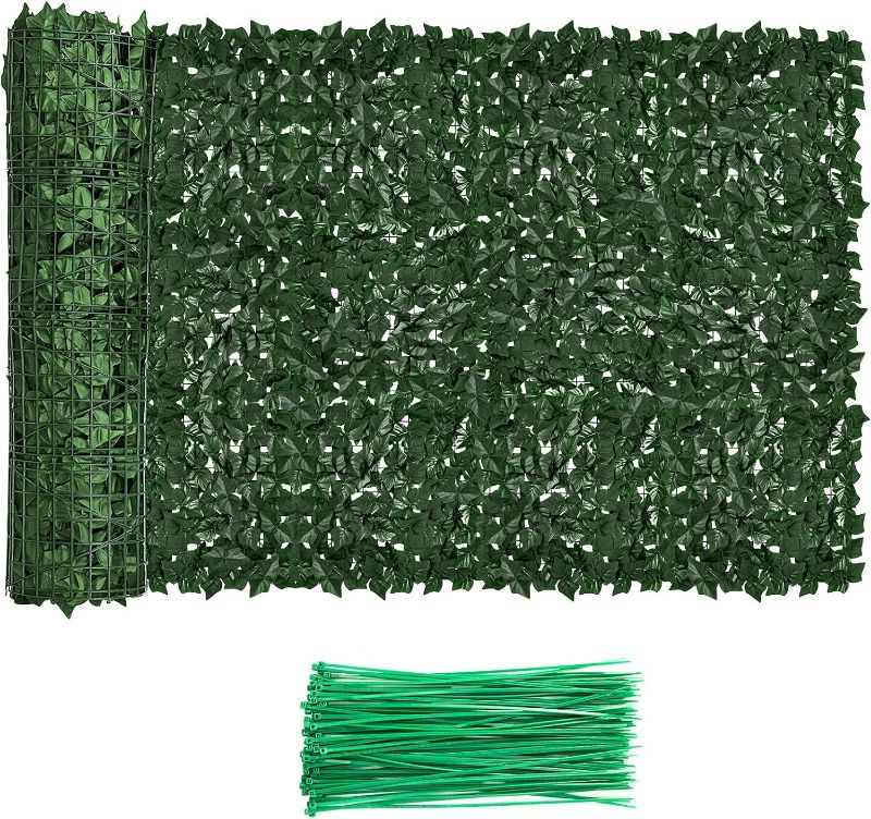 Photo 1 of Faux Ivy Fence Privacy Screen Outdoor Expandable Artificial Greenery Roll Fake Hedge Wall Patio Green Plastic Leaf Plant Vine Grass Panels Gate Covering for Garden Yard Balcony (157.5 X 39.4 in)
