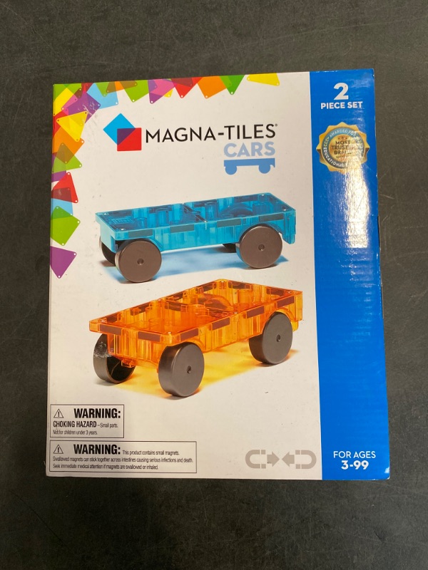 Photo 3 of Magna Tiles Cars – Blue & Orange 2-Piece Magnetic Construction Set, The Original Magnetic Building Brand
