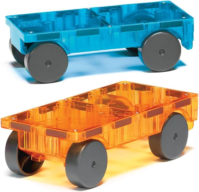 Photo 2 of Magna Tiles Cars – Blue & Orange 2-Piece Magnetic Construction Set, The Original Magnetic Building Brand
