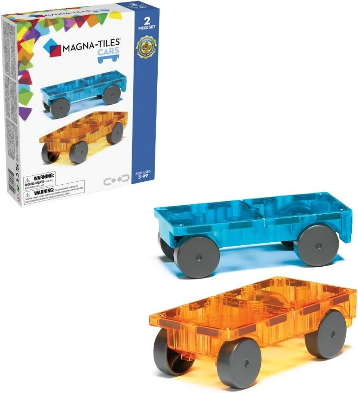 Photo 1 of Magna Tiles Cars – Blue & Orange 2-Piece Magnetic Construction Set, The Original Magnetic Building Brand
