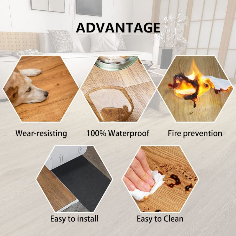 Photo 3 of Mysflosy Peel and Stick Floor Tiles, Self-Adhesive Luxury Vinyl Flooring Plank,6x36inch 36pack 54 Sq.Ft, Waterproof DIY Deep Wood Grain Planks Easy to Install for Kitchen, Living Room, Light Brown-ITEM IS NEW BUT  MAY BE MISSING PARTS

