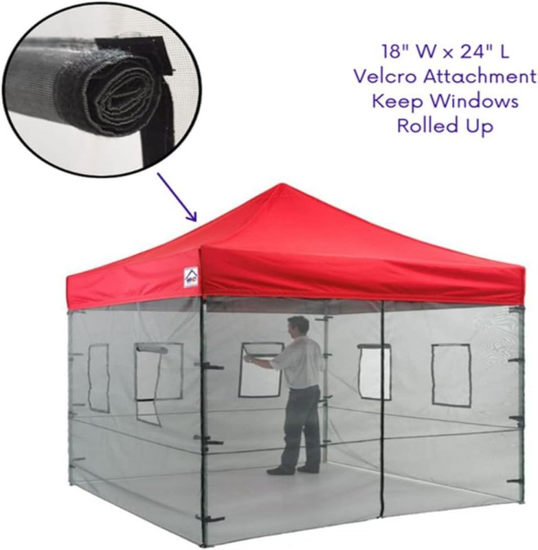 Photo 2 of Impact Canopy Walls for 10' x 10' Canopy Tent, Food Service Mesh Sidewall Kit with Service Windows, 4 Walls Only, Black Mesh
