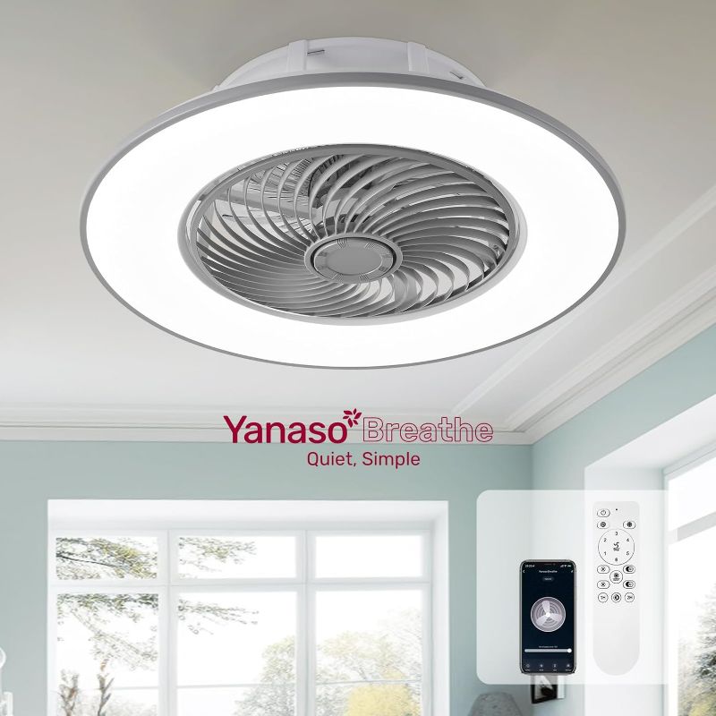 Photo 1 of YANASO Low Profile, Bladeless Ceiling Fan with Lights and Remote Control Smart LED Dimmable Lighting Indoor, Semi Flush Mount(Grey)
