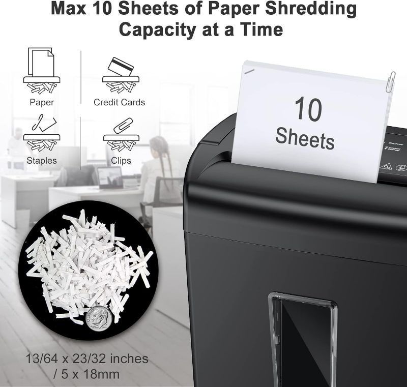 Photo 2 of Bonsaii 10-Sheet Cross Cut Paper Shredder, 5.5 Gal Home Office Heavy Duty Shredder for Credit Card, Staple, Clip with Transparent Window(C209-D)-ITEM MAY BE USED/ MISSING PARTS

