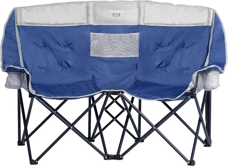 Photo 1 of SUNNYFEEL Folding Double Camping Chair, Oversized Loveseat Chair, Heavy Duty Portable/Foldable Lawn Chair with Storage for Outside/Outdoor/Travel/Picnic, Fold Up Camp Chairs for Adults 2 People
