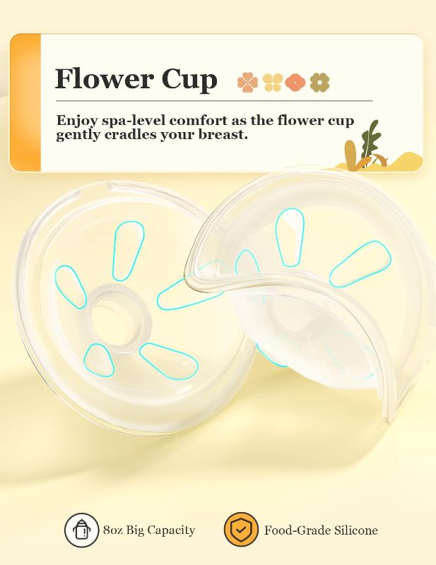 Photo 1 of BIOBOO Hug Breast Pump Updated, Including Replacement Accessories, Spa-Level Hands Free Breast Pump, Double-Sealed Flower Flange - 24mm, 1 Pack
