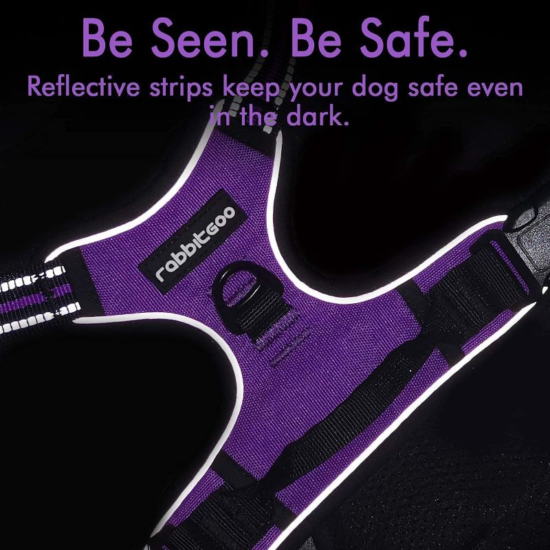 Photo 3 of RABBITGOO- Dog Harness, No-Pull Pet Harness with 2 Leash Clips, Adjustable Soft Padded Dog Vest, Reflective No-Choke Pet Oxford Vest with Easy Control Handle for Large Dogs, Purple, M
