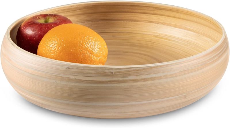 Photo 1 of CLAYNIX Bamboo Fruit Bowl, Decorative Bowl For Kitchen Counter, Large Serving Bowl, Or Fruit Basket For Kitchen (Bamboo)
