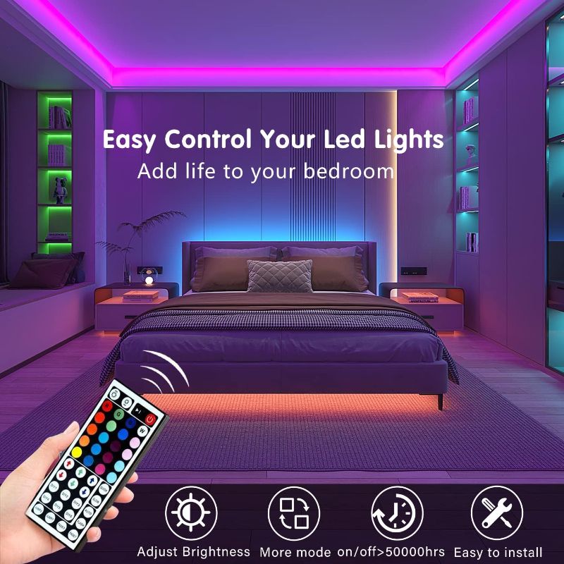 Photo 3 of Keepsmile 100ft Led Strip Lights (2 Rolls of 50ft) Bluetooth Smart App Control Music Sync Color Changing RGB Led Light Strip with Remote,Led Lights for Bedroom Room Home Decor Party Festival
