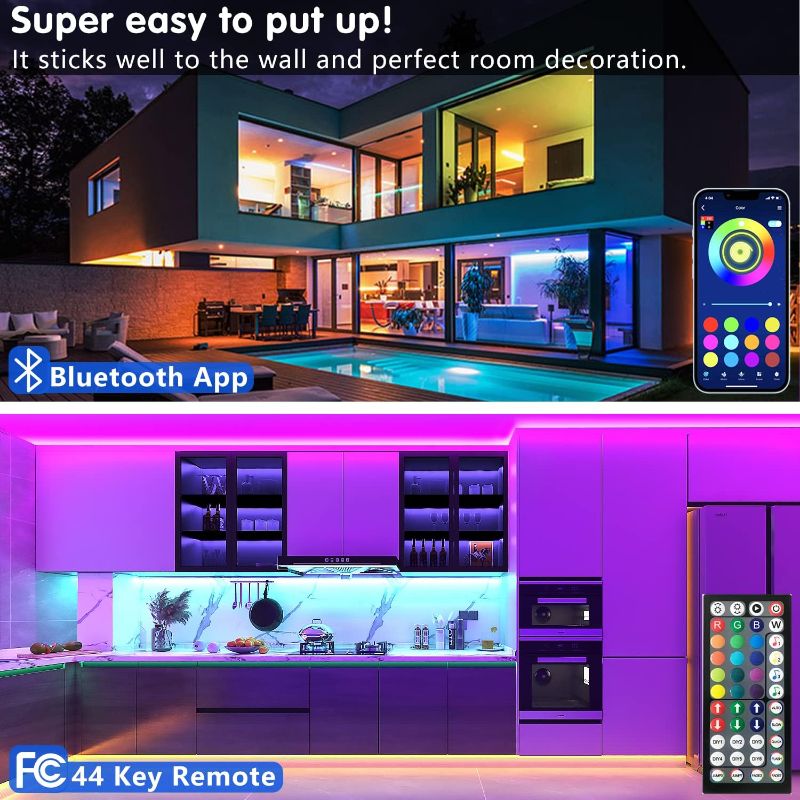 Photo 2 of Keepsmile 100ft Led Strip Lights (2 Rolls of 50ft) Bluetooth Smart App Control Music Sync Color Changing RGB Led Light Strip with Remote,Led Lights for Bedroom Room Home Decor Party Festival
