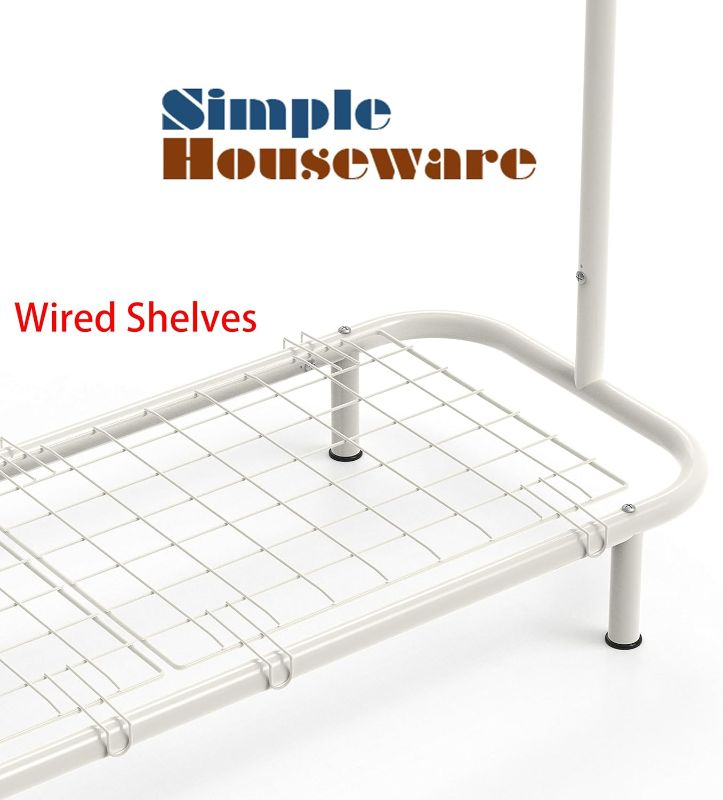 Photo 2 of Simple Houseware Clothing Rack with Industrial Double Rod Garment Rack Pipe and Bottom Shelves, White
