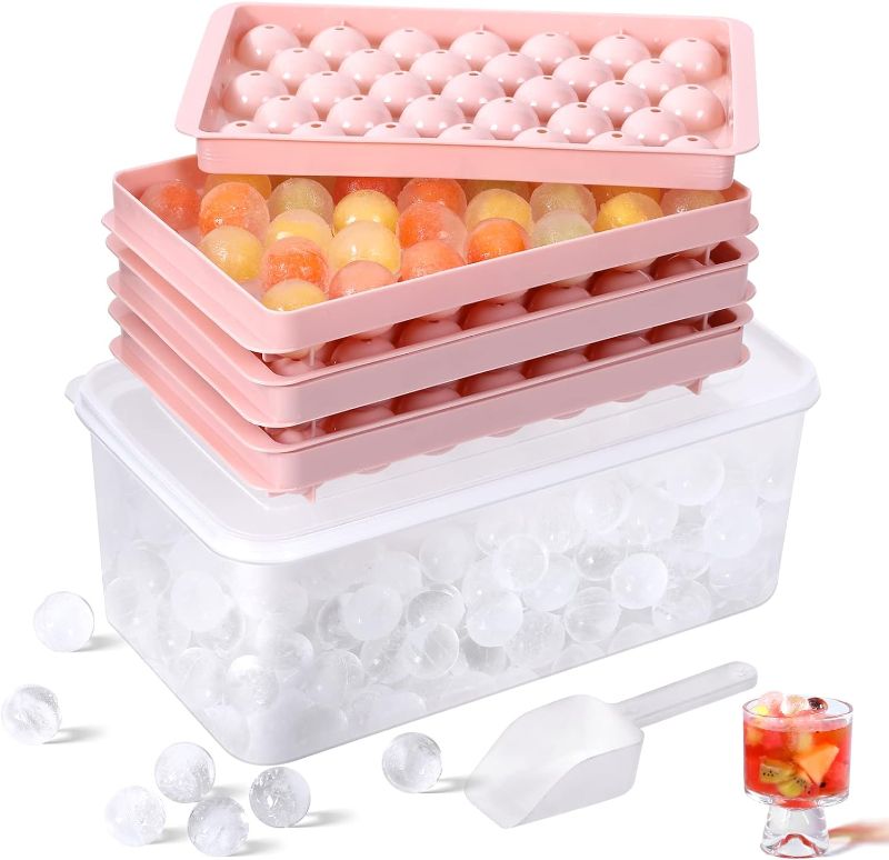 Photo 1 of Round Ice Cube Trays 3 Pack Circle Ice Ball Maker Mold Small Round Ice Cube Trays for Freezer with Lid & Bin & Scoop Mini Sphere Ice Tray for Cocktail Coffee Juice Chilled Whiskey (Pink)…
