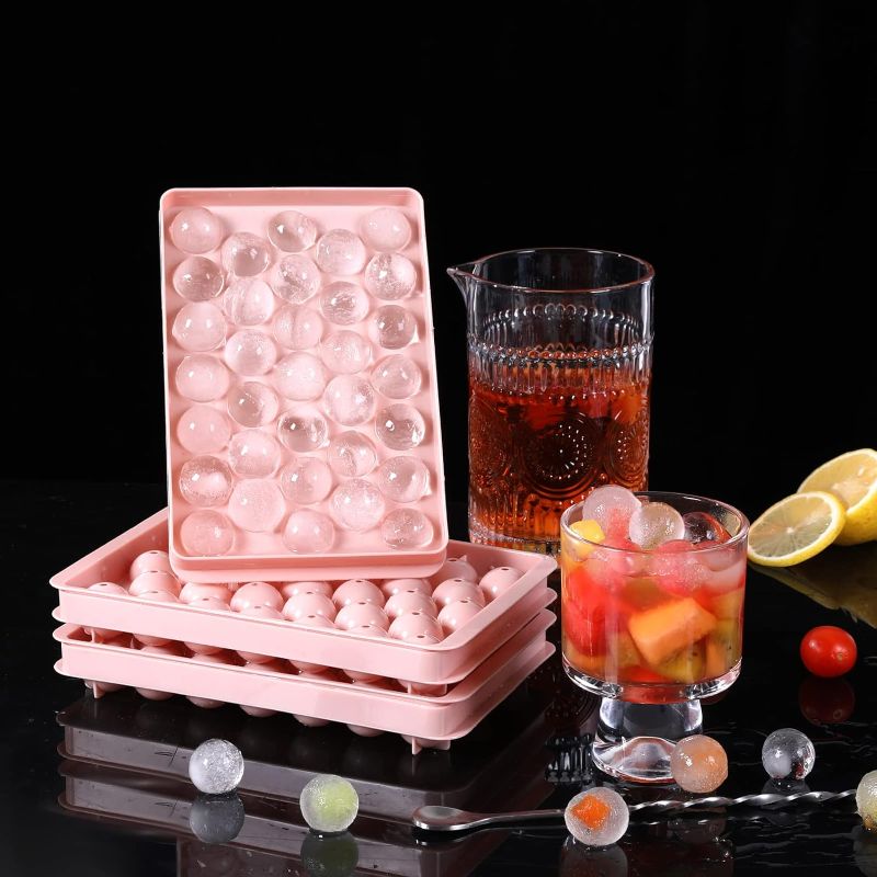 Photo 3 of Round Ice Cube Trays 3 Pack Circle Ice Ball Maker Mold Small Round Ice Cube Trays for Freezer with Lid & Bin & Scoop Mini Sphere Ice Tray for Cocktail Coffee Juice Chilled Whiskey (Pink)…
