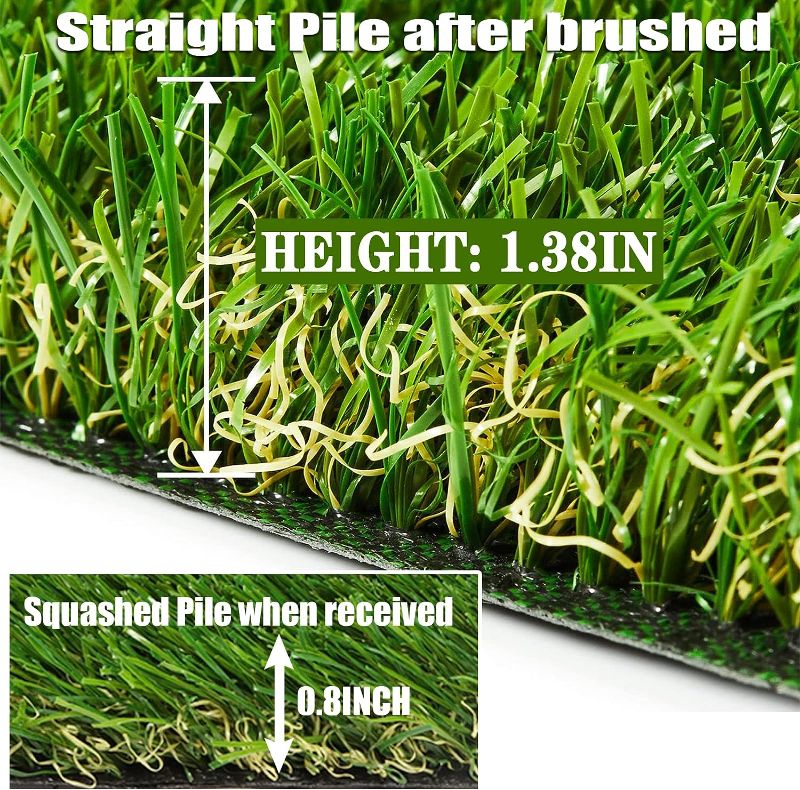 Photo 2 of AYOHA Artificial Turf 4 ft x 6 ft with Drainage, 1.38 Inch Realistic Fake Grass Rug Indoor Outdoor Lawn Landscape for Garden, Balcony, Patio, Synthetic Grass Mat for Dogs, Customized
