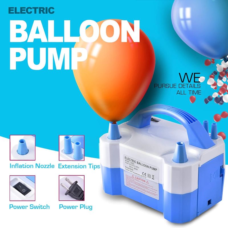 Photo 2 of YIKEDA Electric Air Balloon Pump, Portable Dual Nozzle Electric Balloon Inflator/Blower for Party Decoration,Used to Quickly Fill Balloons - 110V 600W [Blue]
