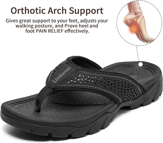 Photo 3 of Limberun Mens Flip Flops Arch Support Comfort Orthotic Thong Sandals Open Toe Athletic Straps Orthotic Hiking Sport Outdoor Summer Beach Shoes-Size 43