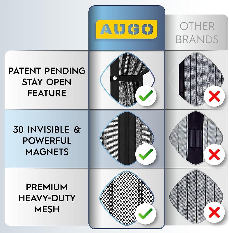 Photo 3 of AUGO Magnetic Screen Door - Self Sealing, Heavy Duty, Hands Free Mesh Partition Keeps Bugs Out - Pet and Kid Friendly - Patent Pending Keep Open Feature - 38 Inch x 83 Inch-ITEM IS UNBOXED / MAY BE MISSING PARTS
