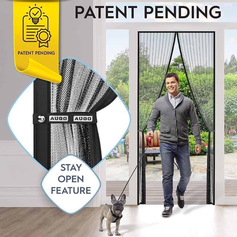 Photo 2 of AUGO Magnetic Screen Door - Self Sealing, Heavy Duty, Hands Free Mesh Partition Keeps Bugs Out - Pet and Kid Friendly - Patent Pending Keep Open Feature - 38 Inch x 83 Inch-ITEM IS UNBOXED / MAY BE MISSING PARTS
