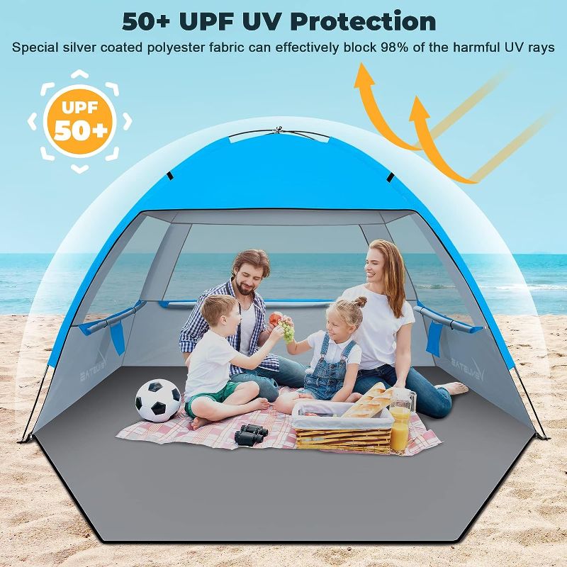 Photo 3 of Venustas Beach Tent Sun Shelter for 3/4-5/6-7/8-10 Person, UPF 50+ UV Protection Beach Canopy, Lightweight and Easy Setup-ITEM IS NEW BUT MAY BE MISSING PARTS
