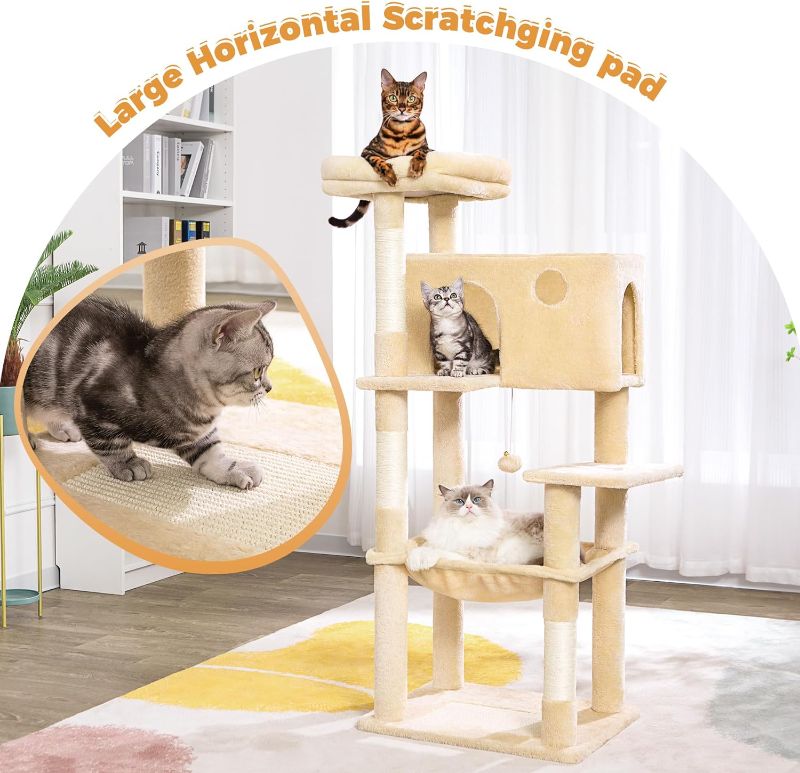 Photo 3 of Meow Sir Cat Tree for Large Cats 53 Inches Multilevel Cat Tower with Large Hammock Super Spacious Condo and Wide Padded Perch Scratching Posts and Pad for Indoor Cats-Large Beige
ITEM IS UNBOXED/ MAY BE MISSING PARTS