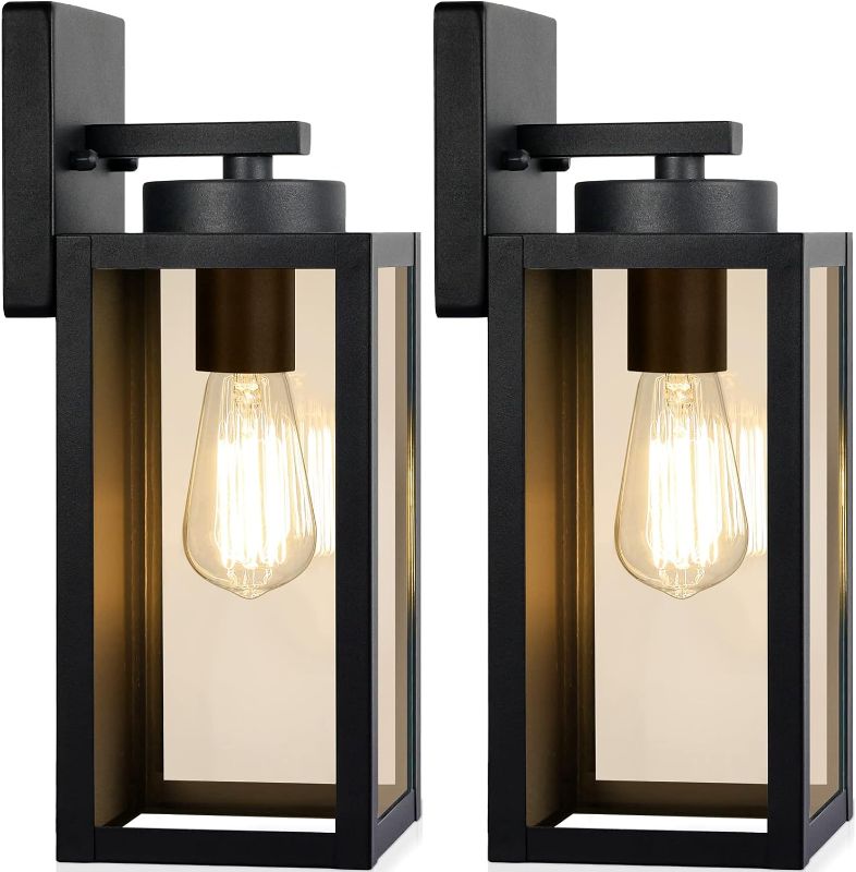 Photo 1 of Outdoor Wall Light Fixtures, Exterior Waterproof Lanterns, Porch Sconces Wall Mounted Lighting with E26 Sockets & Glass Shades, Modern Matte Black Wall Lamps for Patio Front Door Entryway, 2-Pack-ITEM IS NEW BUT MAY BE MISSING PCS
