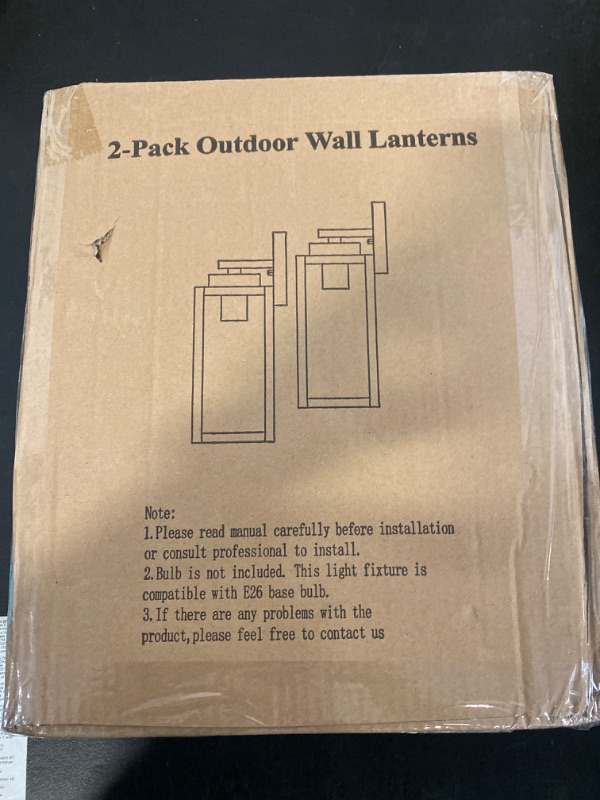 Photo 6 of Outdoor Wall Light Fixtures, Exterior Waterproof Lanterns, Porch Sconces Wall Mounted Lighting with E26 Sockets & Glass Shades, Modern Matte Black Wall Lamps for Patio Front Door Entryway, 2-Pack-ITEM IS NEW BUT MAY BE MISSING PCS
