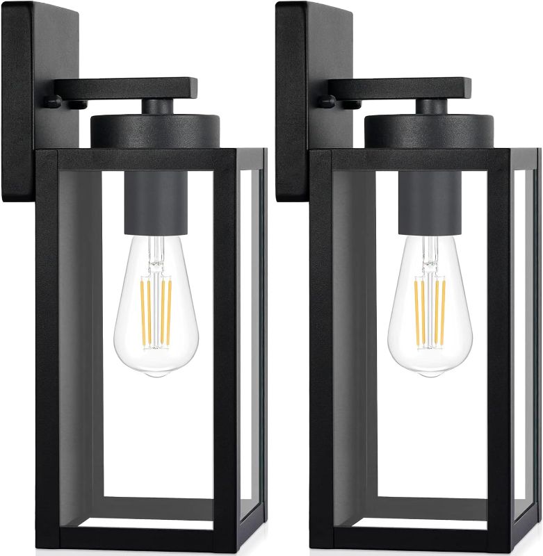 Photo 3 of Outdoor Wall Light Fixtures, Exterior Waterproof Lanterns, Porch Sconces Wall Mounted Lighting with E26 Sockets & Glass Shades, Modern Matte Black Wall Lamps for Patio Front Door Entryway, 2-Pack-ITEM IS NEW BUT MAY BE MISSING PCS
