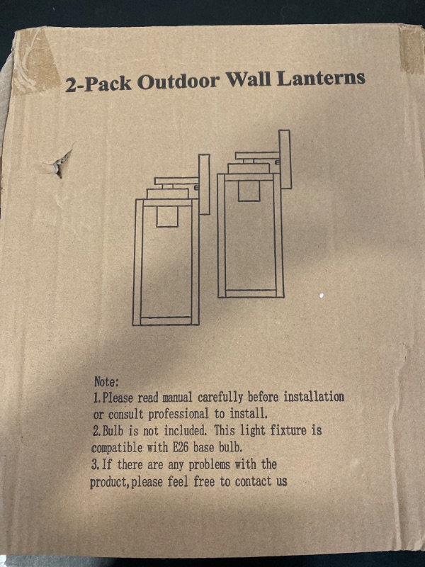 Photo 5 of Outdoor Wall Light Fixtures, Exterior Waterproof Lanterns, Porch Sconces Wall Mounted Lighting with E26 Sockets & Glass Shades, Modern Matte Black Wall Lamps for Patio Front Door Entryway, 2-Pack-ITEM IS NEW BUT MAY BE MISSING PCS
