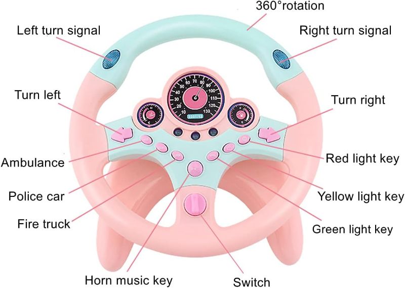 Photo 2 of XHSP Steering Wheel Toy with Lights Music, Simulated Driving for Toddlers Pretend Play Toy Adsorption Driving Wheel for Kids (Style 2)
