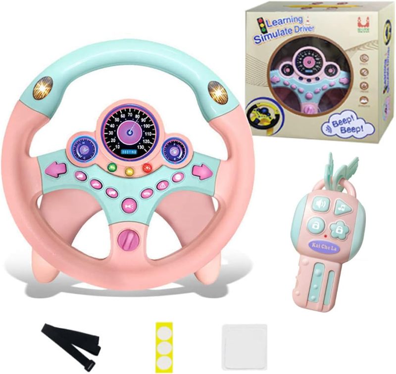 Photo 1 of XHSP Steering Wheel Toy with Lights Music, Simulated Driving for Toddlers Pretend Play Toy Adsorption Driving Wheel for Kids (Style 2)
