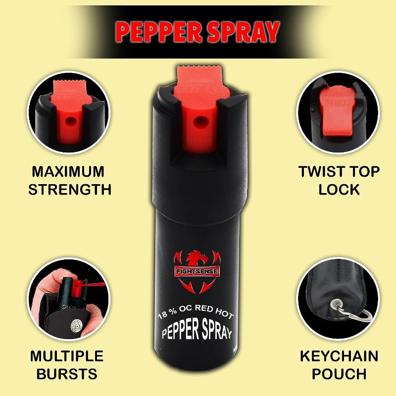 Photo 2 of FIGHTSENSE Self Defense Pepper Spray - 1/2 oz Compact Size Maximum Strength Police Grade Formula Best Self Defense Tool for Women W/Leather Pouch Keychain

