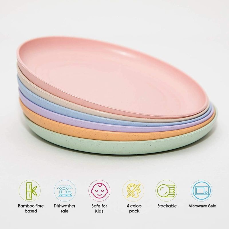Photo 2 of 6 PACK 6 Inches Lightweight Mini Wheat Straw Plates Reusable Plate Set Dishwasher & Microwave Safe ,Unbreakable Deep Dinner Plates, Plastic Plates Reusable,They are easy to clean BPA free
