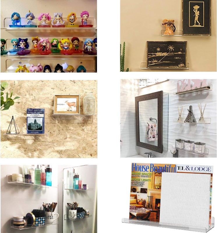 Photo 4 of Cerpourt Acrylic Floating Wall Ledge Shelf, Wall Mounted Nursery Kids Bookshelf, Invisible Spice Rack, Clear Bathroom Storage Shelves Display,Acrylic 15" Invisible Bookshelf, Set of 4
