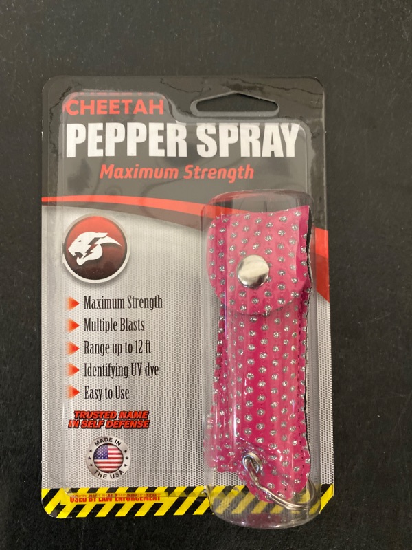Photo 2 of Cheetah Pepper Spray for Women Self Defense Keychain (Pink Bling)

