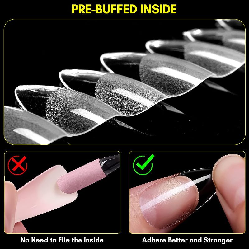 Photo 3 of Makartt Almond Nail Tips 500pcs Medium Pre-buffed Full Cover Clear Press on Nails 10 Sizes Soak Off Soft Gel Nail Tips Extension Professional Acrylic Fake Nails No Crease False Nail Salon DIY Nail Art
