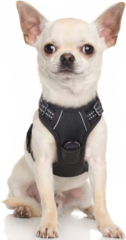 Photo 1 of rabbitgoo Dog Harness, No-Pull Pet Harness with 2 Leash Clips, Adjustable Soft Padded Dog Vest, Reflective No-Choke Pet Oxford Vest with Easy Control Handle for Small Dogs, Black, X-Small
