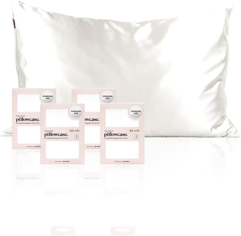 Photo 1 of Kitsch Satin Pillowcase for Hair & Skin - Softer Than Silk Pillowcase for Hair & Skin | Cooling Satin Pillowcases with Zipper | Satin Pillow Case Cover | Pillow Cases Standard Queen (White,1 PC Pack)
