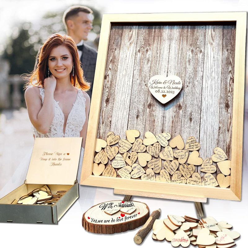 Photo 1 of Wedding Guest Book Alternative Pen Sign Drop Top Wooden Frame for Baby Shower Birthday Party Decoration 50 Hearts-BOX HAS BEEN OPENED / MAY BE MISSING PCS

