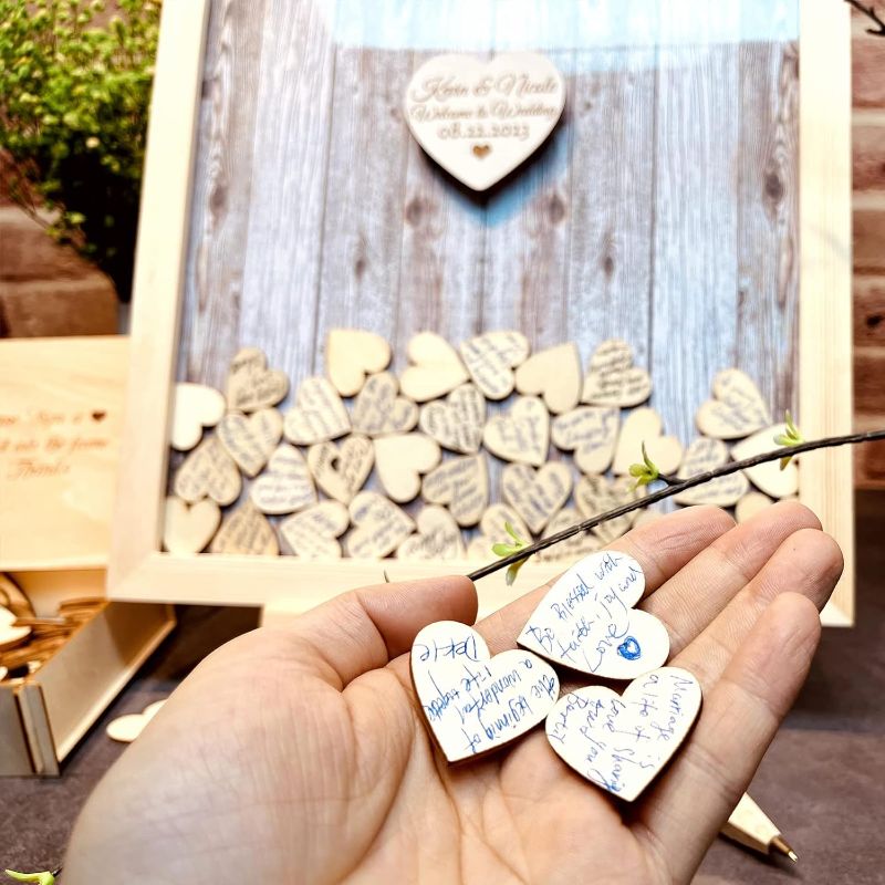 Photo 2 of Wedding Guest Book Alternative Pen Sign Drop Top Wooden Frame for Baby Shower Birthday Party Decoration 50 Hearts-BOX HAS BEEN OPENED / MAY BE MISSING PCS
