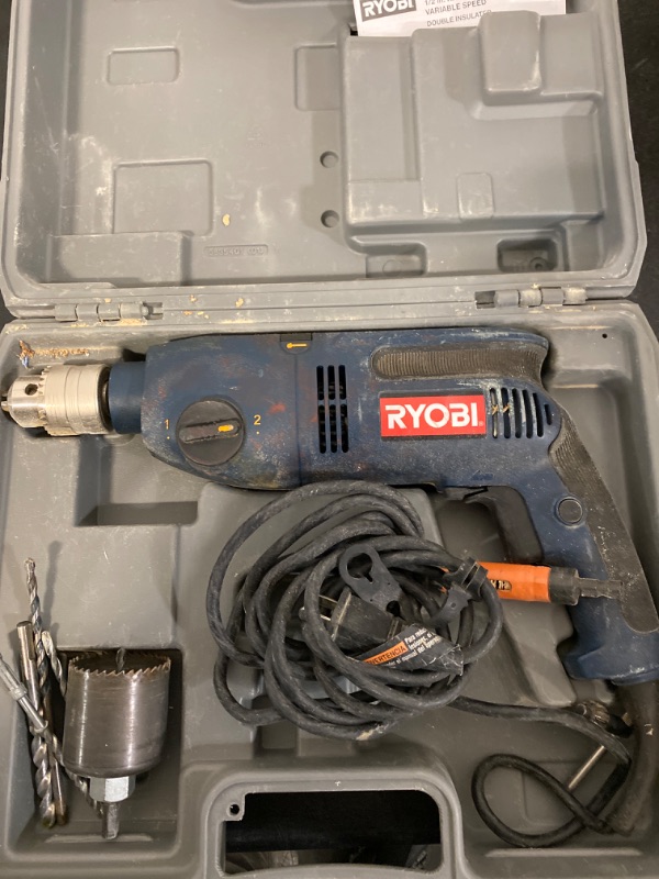 Photo 1 of RYOBI-  120-Volt 1/2-Inch Variable-Speed Hammer Drill,Blue-ITEM IS USED / MAY BE MISSING PARTS

