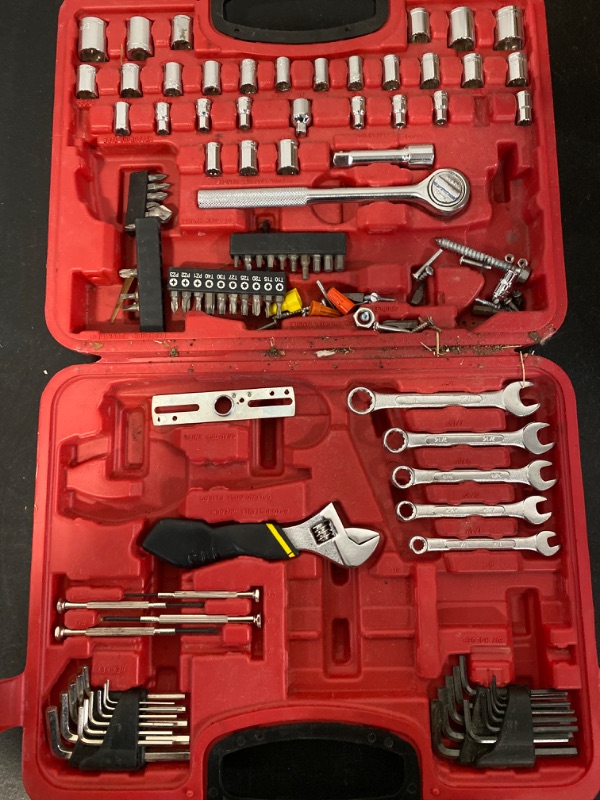 Photo 2 of 107 Piece Home Repair Tool Set,General Household Hand Tool Kit with Plastic Tool Box Storage- ITEM IS USED /MISSING PARTS

