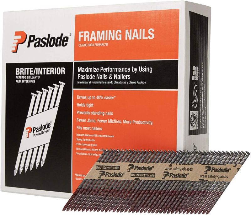 Photo 1 of PASLODE-  Framing Nails, 30 Degree Round Drive Brite, Gauge, Smooth, 2,500 per Box-BOX HAS BEEN OPENED/ MAY BE MISSING PARTS
